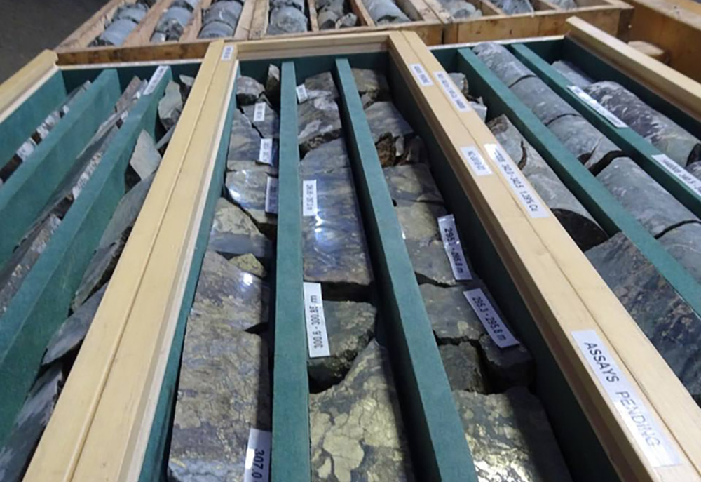 Split copper core displayed in the company’s core shed, highlighting the history of production at Craigmont Mine prior to shut down in 1981