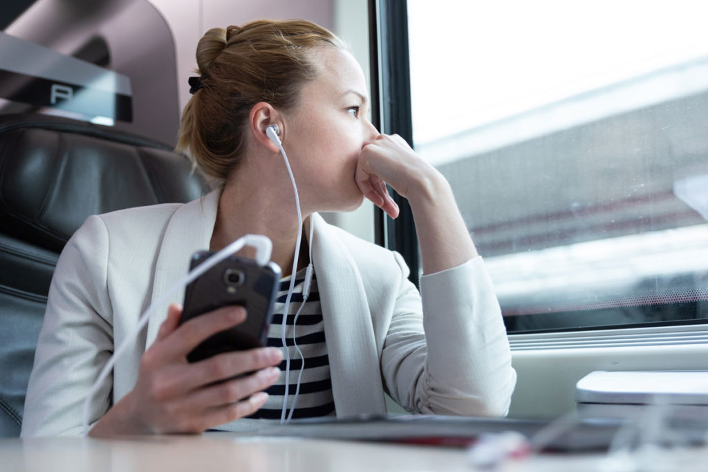 Woman Listening to AudioPressRelease